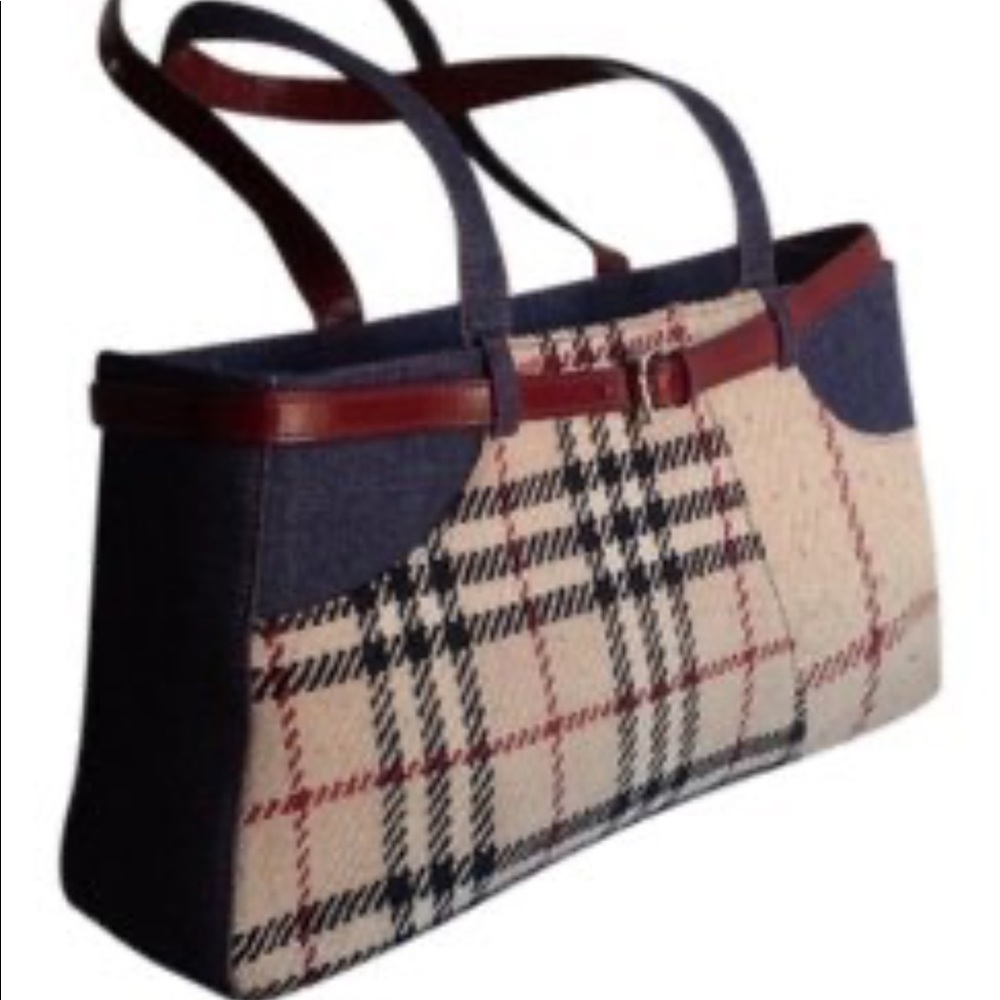 Burberry Checkered Tote - Navy and Tan